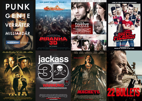 The Social Network, Piranha 3D, Twelve, Scott Pilgrim gegen den Rest der Welt, Takers, Jackass 3D, Machete, 22 Bullets