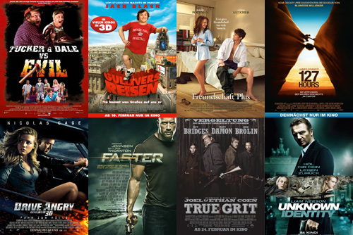 Tucker & Dale vs. Evil, Gullivers Reisen, Freundschaft Plus, 127 Hours, Drive Angry, Faster, True Grit, Unknown Identity