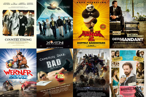 Country Strong, X-Men First Class, Kung Fu Panda 2, Der Mandant, Werner Eiskalt, Bad Teacher, Transformers 3, Barney's Version