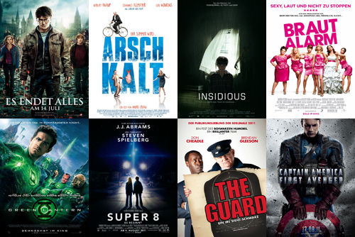 Harry Potter und die Heiligtümer des Todes Teil2, Arschkalt, Insidious, Brautalarm, Green Lantern, Super 8, The Guard, Captain America