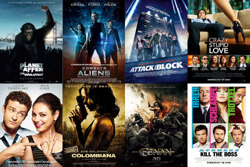 Planet der Affen: Prevolution, Cowboys & Aliens, Attack the Block, Crazy Stupid Love, Freunde mit gewissen Vorzügen, Colombiana, Conan, Kill the Boss